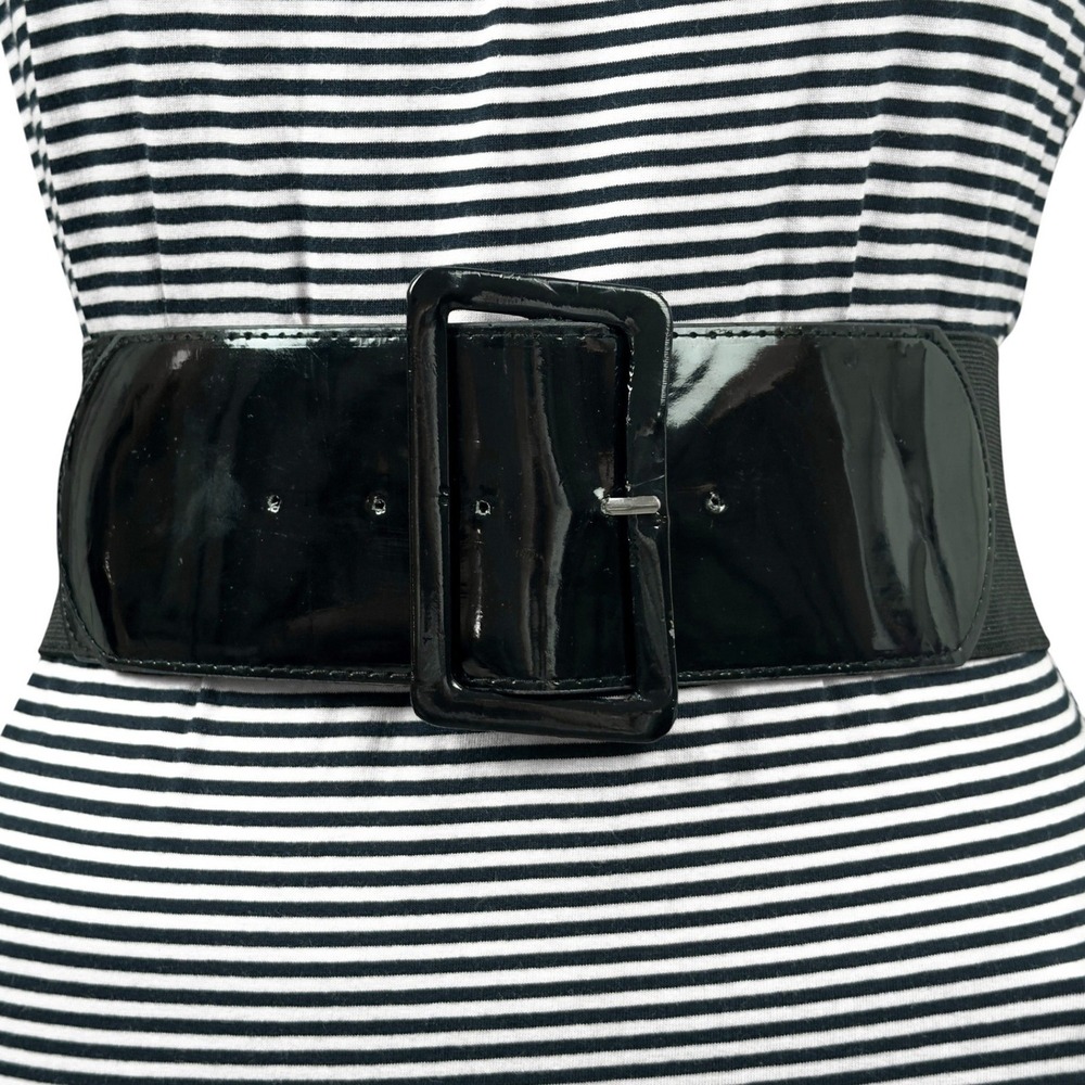 Y2K Grunge Wide Black Belt Oversized Rectangle Buckle Elastic Waist OS